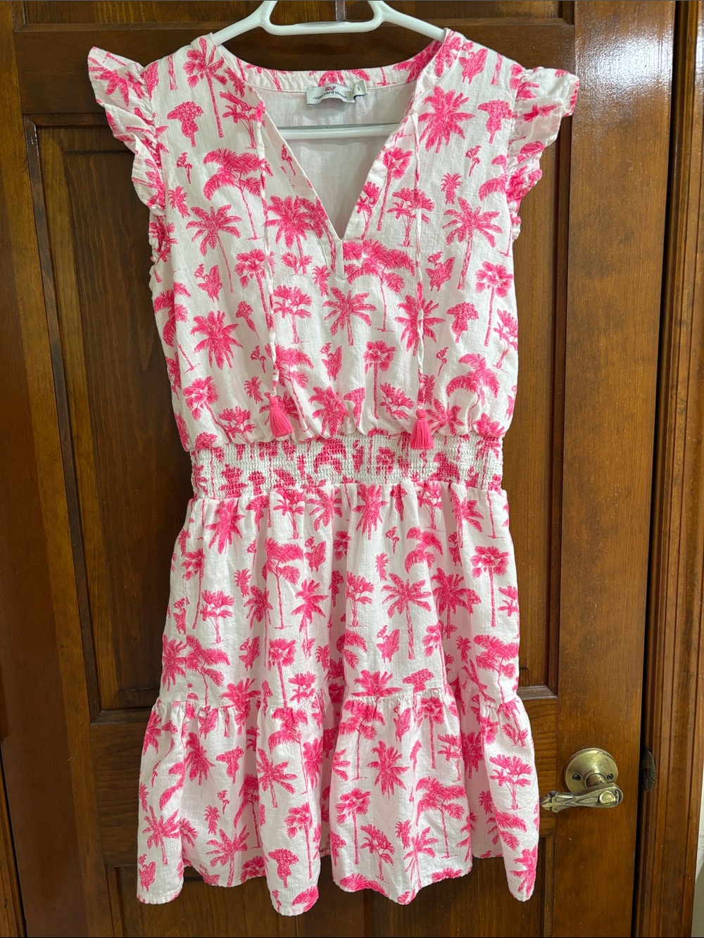 VINEYARD VINES Palms & Plumeria Dress White Hot Pink